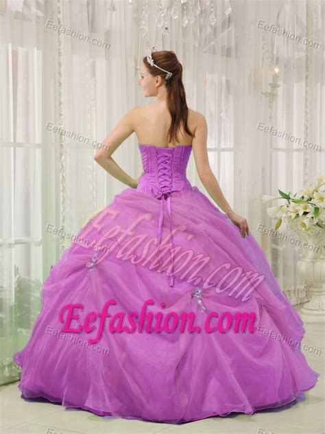 Lavender Ball Gown Sweetheart Organza Quinceanera Dress With Appliques