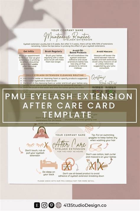 PMU After Care Card Template Editable With Canva Eyelash Etsy