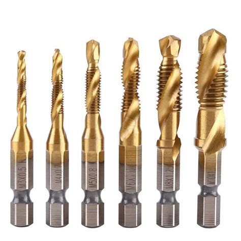 Fixinus 6 Pack Titanium Combination Drill Tap Bits Set 1 4 Hex Shank