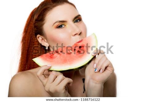 Beautiful Nude Redhead Woman Eating Slice Stock Photo Shutterstock