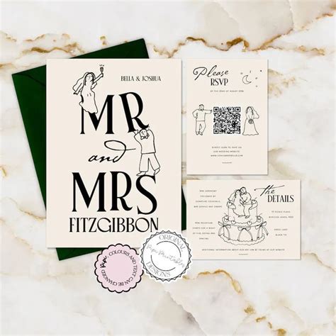 Hand Drawn Wedding Invitation Suite Template Cute People Scribble