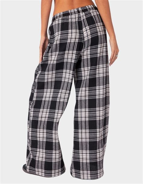 Edikted Lounge Around Plaid Wide Leg Pants Black Tillys