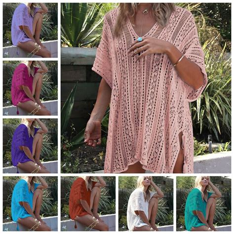 2018 Loose Crochet Tunic Beach Cover Up Women Crochet Bikini Cover Ups