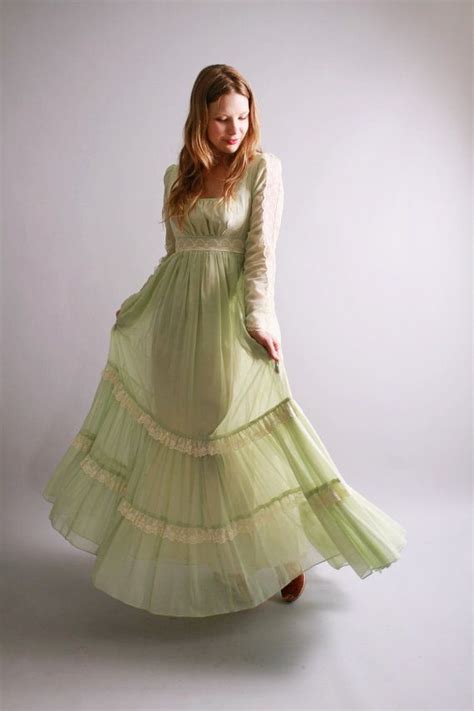 1970s Gunne Sax Wedding Bridesmaid Dress Nos 70s Pale Green Gunne Sax