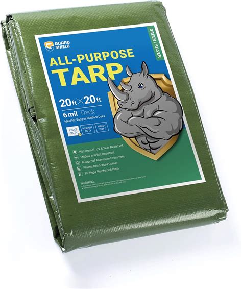 GUARD SHIELD Tarp Green Silver 20x20 Feet Multi Purpose Waterproof Poly