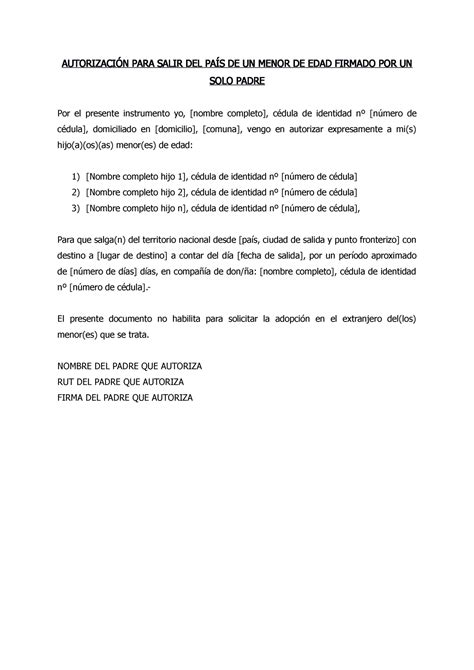 Modelo De Autorizacion Judicial Para Salir Del Pais Menor De Edad