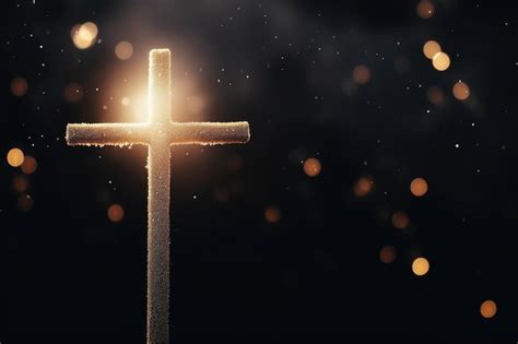 Premium Photo Christian Cross Symbol With Lights On Black Background