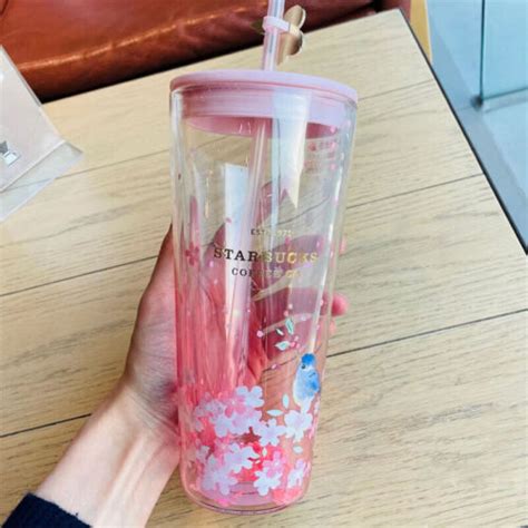 2023 US Starbucks China Cherry Blossom Tumbler Red Sakura Glass Straw