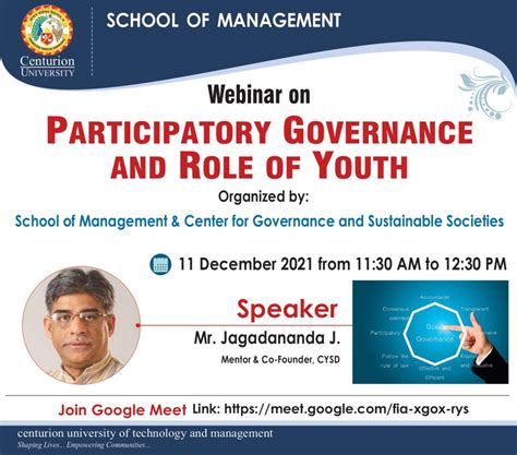 Webinar Participatory Governance And Role Of Youth Centurion University