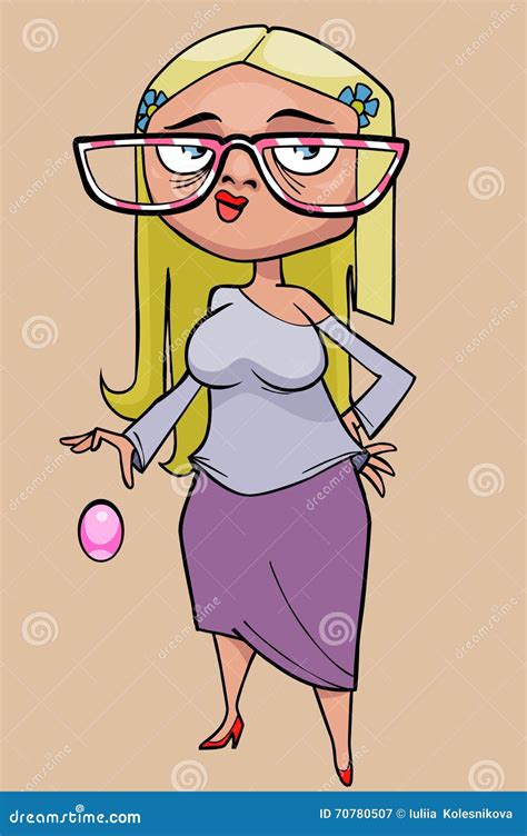 Cartoon Funny Blonde Woman with Big Glasses Stock Vector - Illustration of pink, human: 70780507