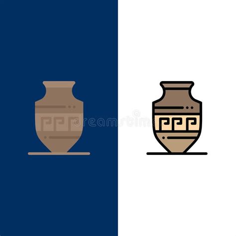 Amphora Ancient Jar Greece Jar Icons Flat And Line Filled Icon Set