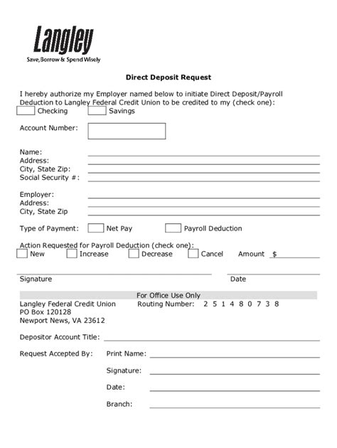 Langley Direct Deposit Form Complete With Ease AirSlate SignNow