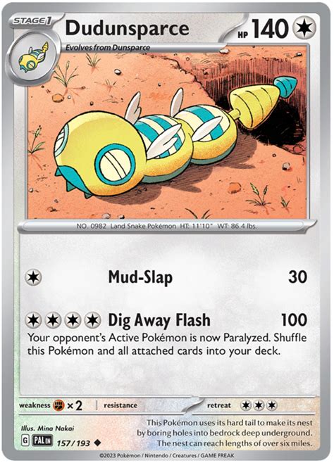 Dudunsparce Paldea Evolved 157 Pokemon Card