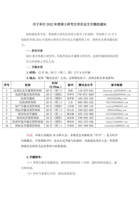 关于举行2022年度硕士研究生学位论文开题的通知 山东大学法学院