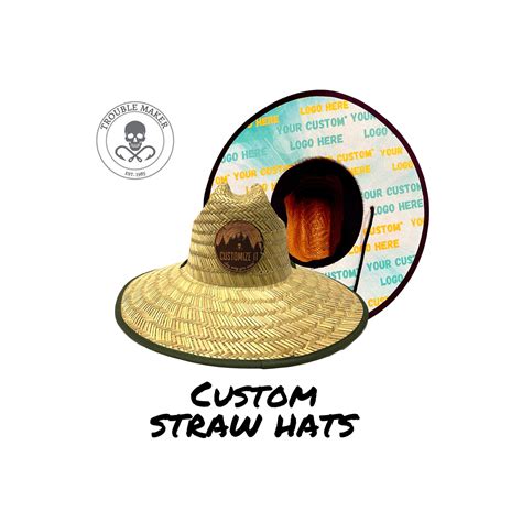 Custom Straw Hat With Leather Patch Logo Personalized Etsy