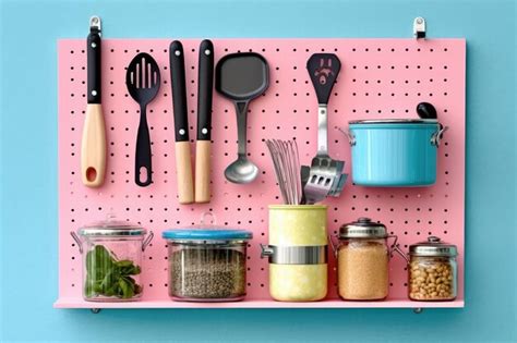 Premium AI Image | stock photo of Pegboard with kitchen utensils jars and equipment professional ...