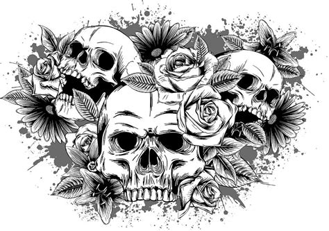 Skull With Flowers With Roses Drawing By Hand Vector Illustration Digital Art By Dean