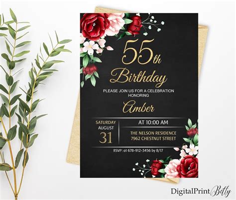 55th Birthday Invitation Floral Women Birthday Invitation Etsy