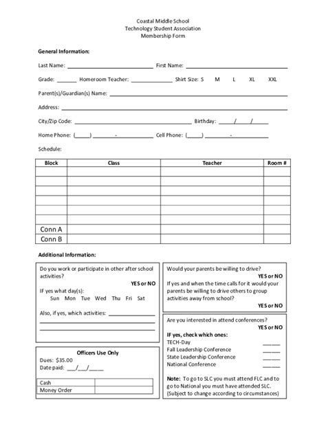 Fillable Online Coastal Middle School Tsa Registration Form Fax Email