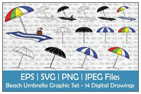 Beach Umbrella And Towel Outline Silhouette And Color Clipart