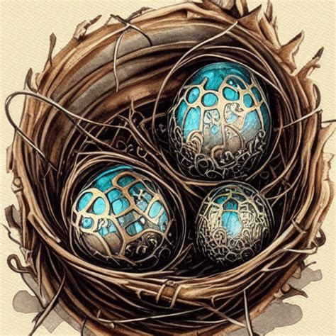 Gothic Steampunk Dragon Eggs In A Nest Watercolor Painting Creative