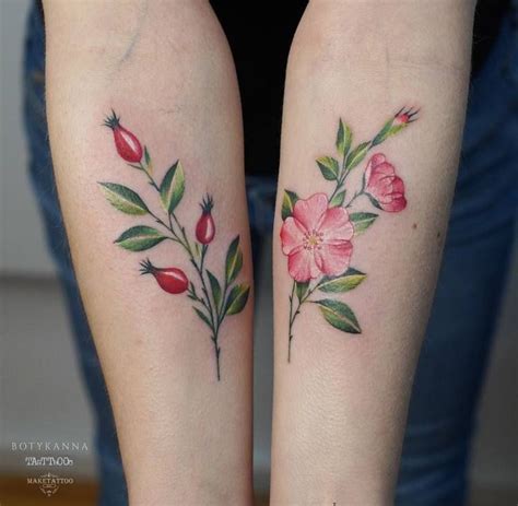 Ref And Green Flowers On Both Forearms Tattoogrid Net