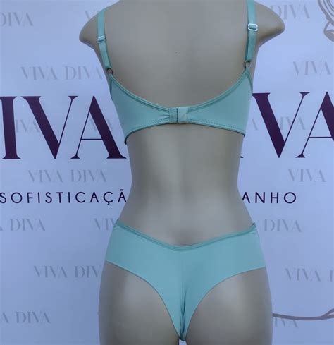 Lingerie básica conjunto de sutiã e calcinha básica verde água Viva Diva Lingeries