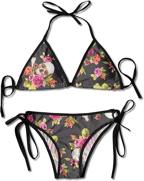 Bikini Calaveras Rosas Encanto Calavera Profunda Dos Piezas Conjuntos De Bikini Traje De