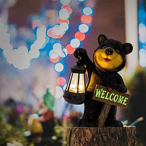 Juegoal Garden Bear Statue With Solar Led Lantern Luminous Welcome