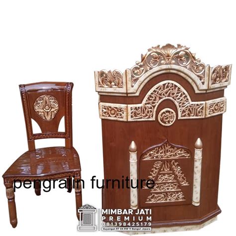 Jual Mimbar Podium Kayu Jati Dengan Set Kursi Ukir Jepara Murah Mewah