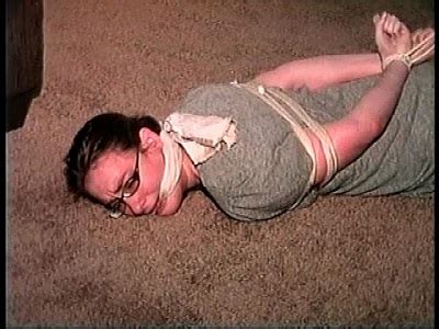 TAG Engle Cleave Gagged Hogtied Short Skirt Glasses Bare Feet Wrapped In Tape Amateur