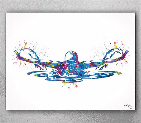 Swimmer Girl Watercolor Print Female Swimmer Art Gift Art Housewarming ...