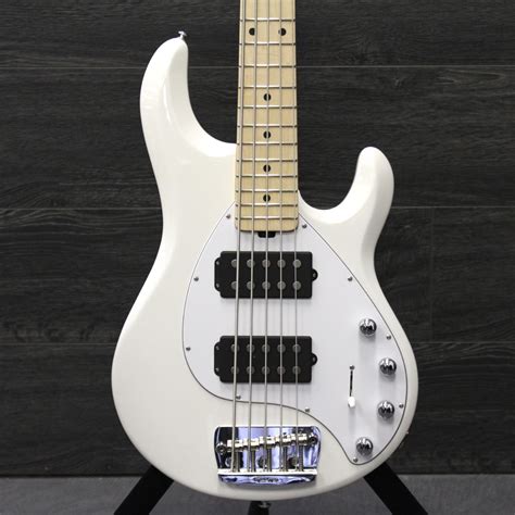 Ernie Ball Music Man Sting Ray 5 String Bass Dual Humbucker White Finish Case