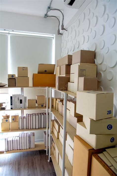 Group of Composite Cardboard Boxes and File Folders Along Boxes on Pallet by Rack Stock Photo ...