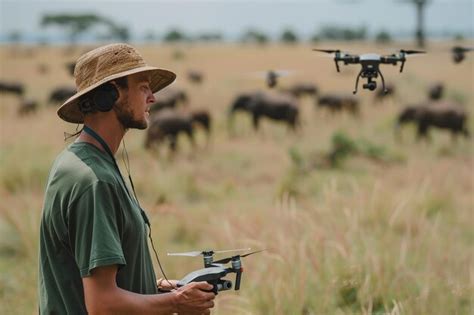 Picture A Wildlife Conservationist Using Drones To Generative Ai