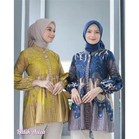 Jual Batik Wanita Modern Kancing Depan Lengan Balon Blus Akarsana By