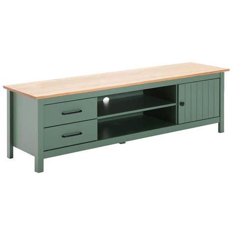 Altobuy TINA Meuble TV 1 Porte 2 Tiroirs Bois Ciré et Vert