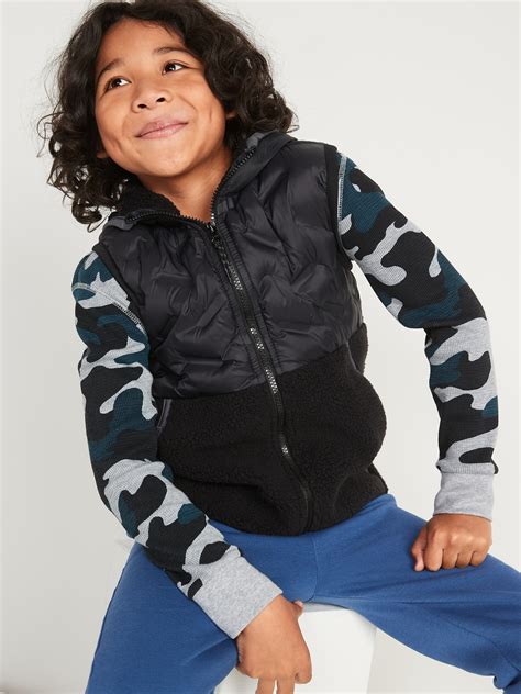 Hooded Puffersherpa Hybrid Zip Vest For Boys Old Navy