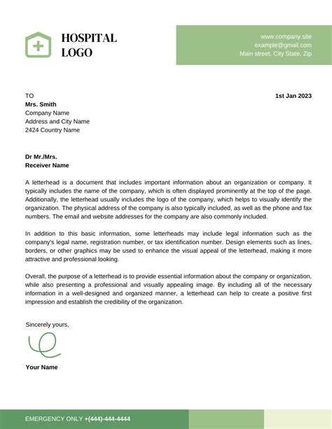 Green Simple Hospital Letterhead Template