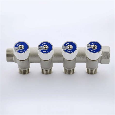 Коллектор НВ 3/4" с вентилями никелированный UNI-FITT 4 выхода 1/2"Н ...