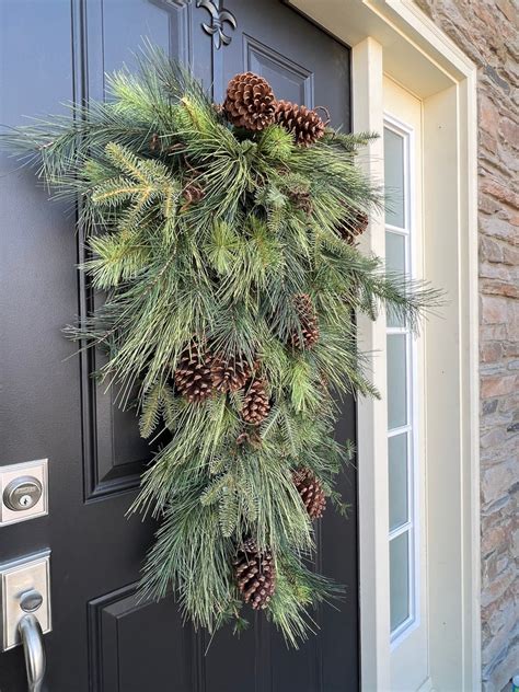 Winter Pine Teardrop Wreath For Front Door Faux Pine Wreath Etsy