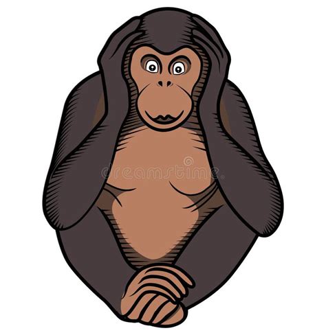 Monkey Covers Its Ears By Hands Stock Vector Illustration Of