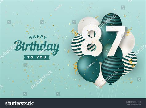 Happy 87th Birthday Green Balloons Greeting Stock Illustration