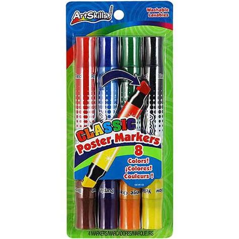 Washable Poster Markers Double-Ended 1/2" Chisel Tip 4/Pkg-Bright, 8 ...