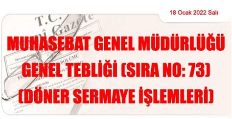 Muhasebat Genel Müdürlüğü Genel Tebliği Sıra No 73 Döner Sermaye