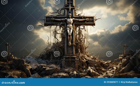 Creepy Wooden Christian Cross Stock Illustration Illustration Of