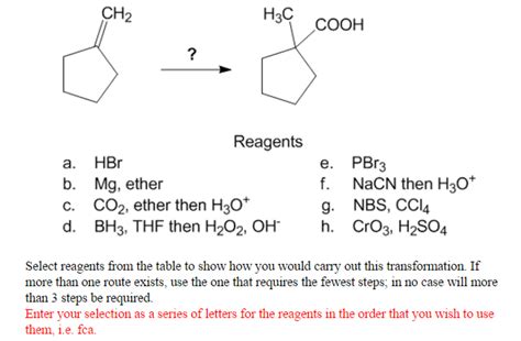 Solved Select Reagents From The Table To Show How You Chegg