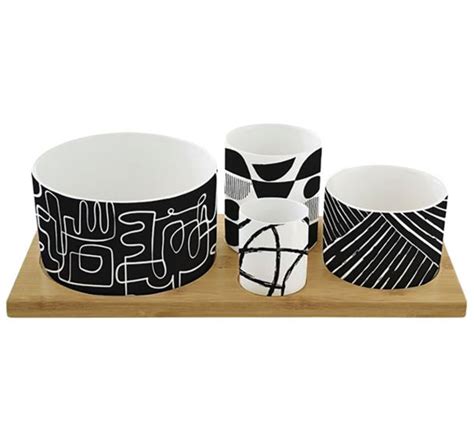 Set apéritif 4 coupelles en porcelaine sur plateau Bambou Easy Life