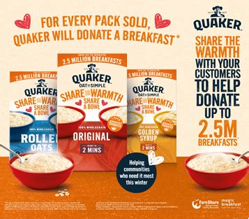 QUAKER IS SHARING THE WARMTH BY DONATING UP TO 2 5 MILLION WARM