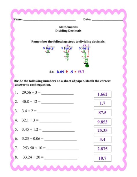 Dividing Decimals Worksheets Tes